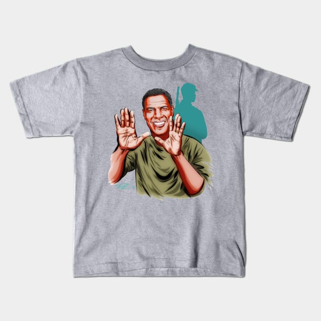 Denzel Washington - An illustration by Paul Cemmick Kids T-Shirt by PLAYDIGITAL2020